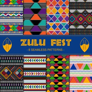 Modelli africani ispirati a Zulu - Carta digitale - JPG - Modelli africani stampabili - Sfondo tribale - Modelli tribali luminosi e colorati
