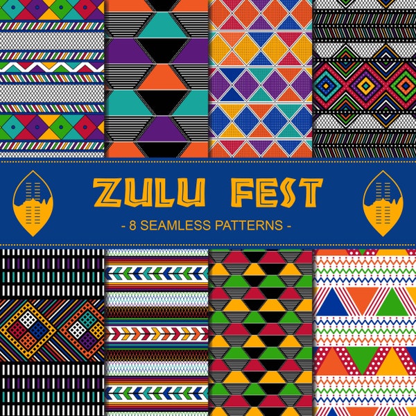 Zulu inspired African patterns - Digital Paper - JPG  -Printable  African patterns - Tribal background - Bright, colorful tribal patterns
