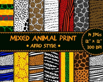 Mixed Animal Prints Digital Paper Afro Style Animal Patterns Instant Download Set Of 14 JPG Images