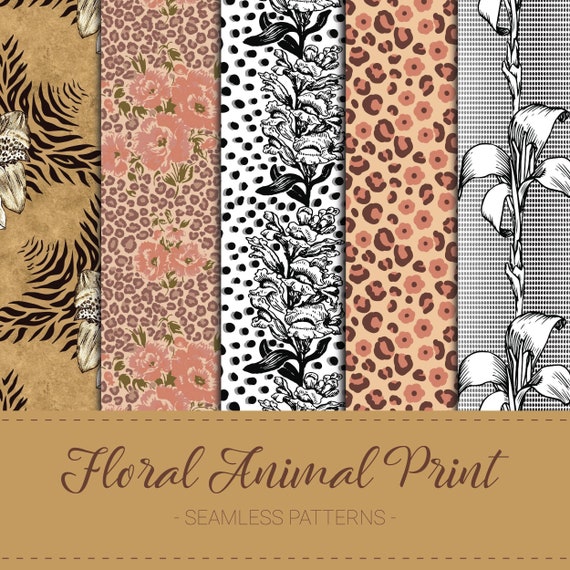 Download Floral Animal Print Seamless Patterns Digital Paper Jpg Etsy