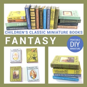 Miniature children classic fantasy books readable printable DIY - 4 Mini books Wizard of Oz, Alice in Wonderland... - dollhouse miniature