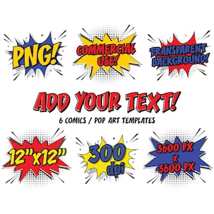 Blanco strips popart tekstsjablonen superheld clipart png transparante achtergrond commerciële licentie