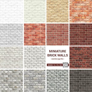 Miniature Dollhouse Brick Walls, seamless brick and stone walls, printable jpg files