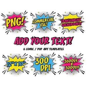 Modelos de texto de arte pop de quadrinhos em branco Superhero Clipart PNG fundo transparente licença comercial