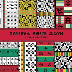 Kente Digital Paper - African Seamless Patterns - Adinkra Kente Cloth - Afro Tribal Patterns - Digital Download