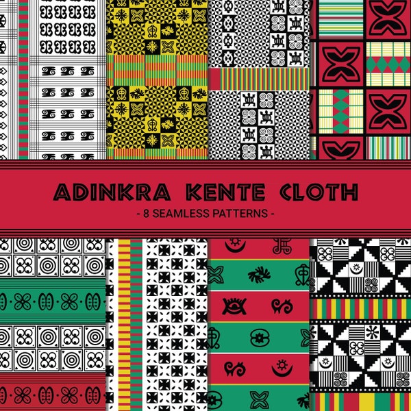 Kente Digital Paper - African Seamless Patterns - Adinkra Kente Cloth - Afro Tribal Patterns - Digital Download