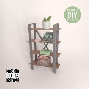 1:12 Miniature Dollhouse Industrial Shelves Printable DIY, Miniature Bookshelves, Dollhouse Furniture, Digital Download