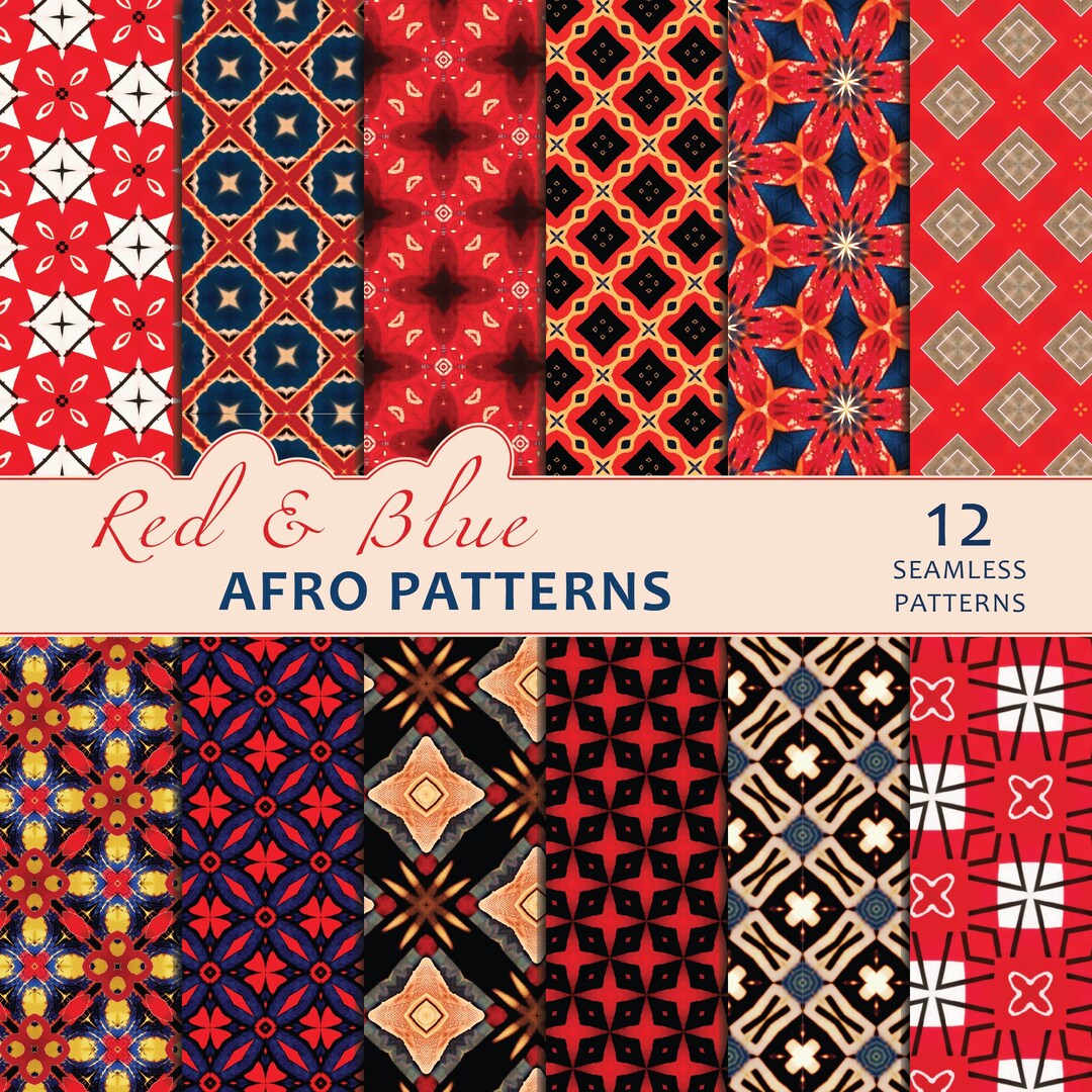Red and Blue Afro Patterns Digital Paper Printable African Seamless ...