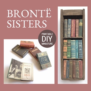 Miniaturbücher lesbar druckbar DIY Kit - Set von 5 Bronte Sisters Mini Bücher mit Bildern und Zitaten - Puppenhaus Miniaturen