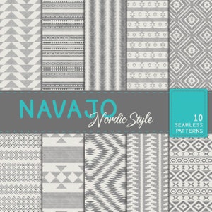 Nordic Navajo Digital Paper - Scandinavian Boho Style Tribal Seamless Patterns - Monochrome Navajo Digital Paper