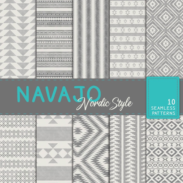 Papier numérique Navajo nordique - Scandinavian Boho Style Tribal Neamless Patterns - Monochrome Navajo Digital Paper