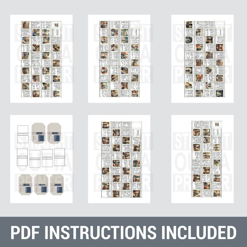 May include: A set of six printable miniature dollhouse furniture patterns. The patterns include a couch, two chairs, a coffee table, a lamp, and a rug. The patterns are printed on white paper with black lines.