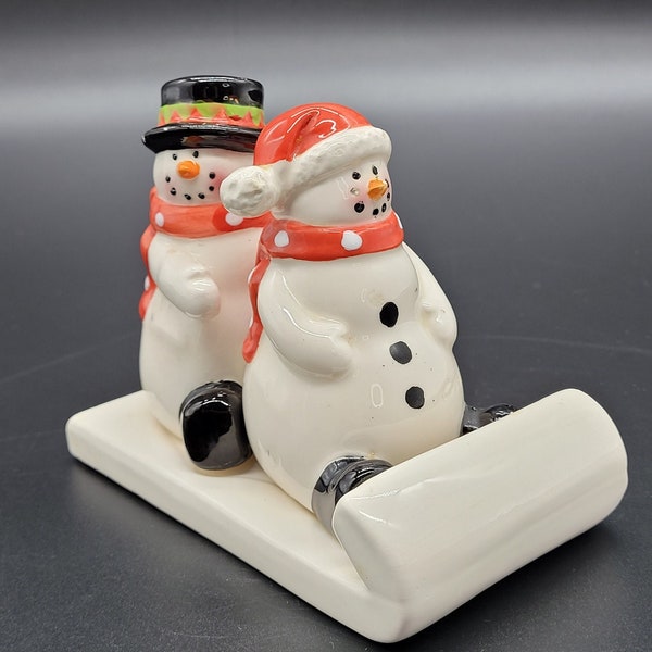Vintage Tii Collections Sledding Snowman And Woman Salt And Pepper Shakers