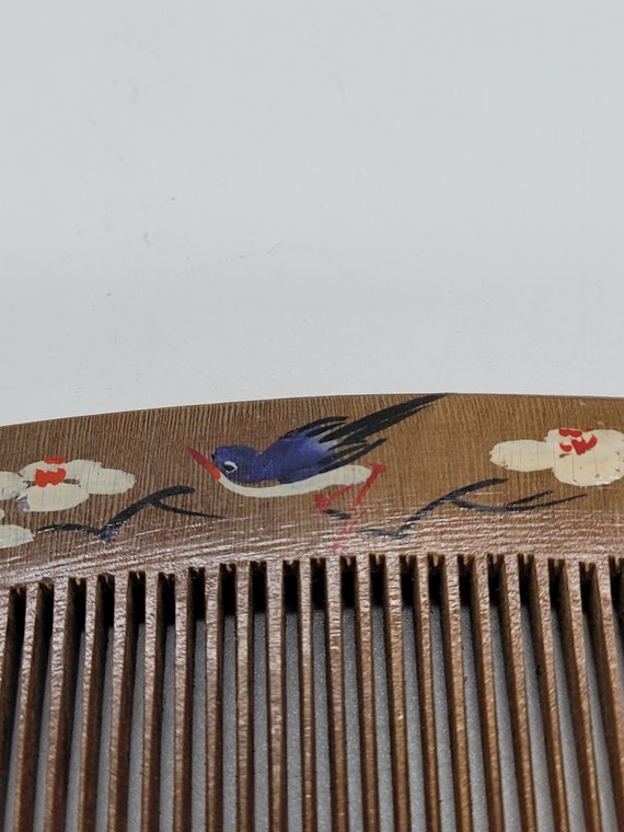 Wooden Comb Handpainted Birds Flowers China - image 7