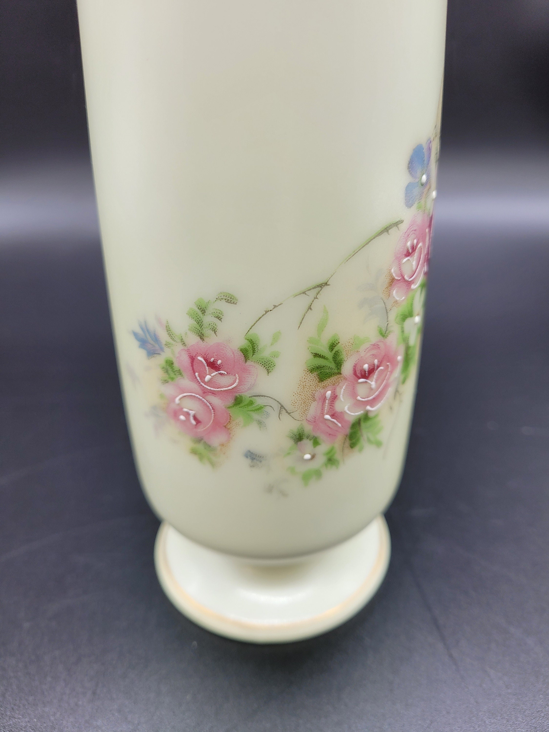 Tall Ceramic Bud Vase With Hand Painted Pink and Blue Flowers 8" Tall ...