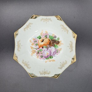 Germany Flower Fruit 8 Point Bowl Dish Gold Accents