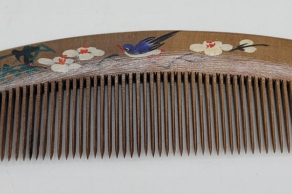 Wooden Comb Handpainted Birds Flowers China - image 8
