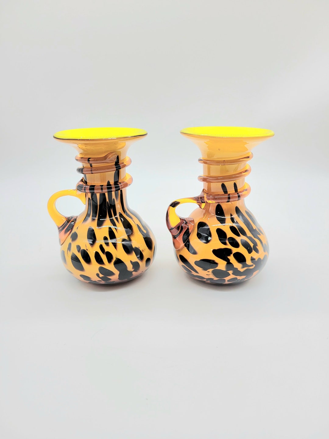 Art Glass Leopard Cheetah Print Glass Vases Applied Handles Etsy