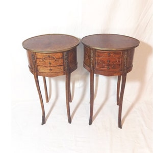 Antique Side Tables / Nightstands with Marquetry in the Louis XV-XVI Transition Style image 1