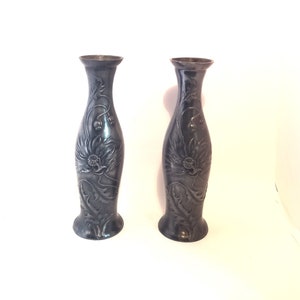 Pair of Small Art Nouveau Pewter Vases or Candleholders image 1