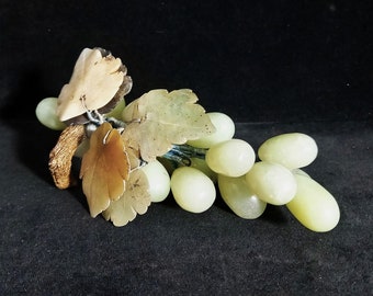 Cluster of Green Jade Grapes and Agate Leaves