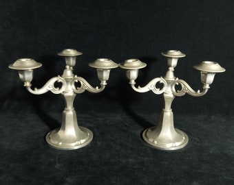 Pair of Neo-Baroque Style Three-Armed Pewter Candelabra