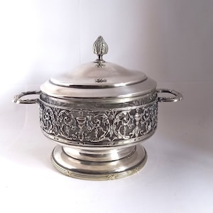 Silverplate Neoclassical Style Bonbonnière / Bonbon Dish with Crystal Liner image 1