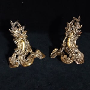 Pair of Bronze Louis XV Rococo Style Firedogs