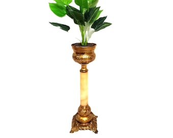 Ornate Column Jardinière in Onyx and Gilt Brass