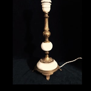 Tall Table Lamp Base in White Marble and Brass