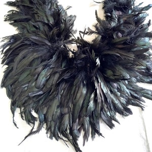 Luxurious Antique Stole / Boa of Iridescent Black Rooster Feathers
