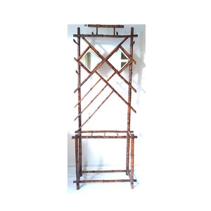 Antique Hallway Coat Stand in Tortoise Shell Bamboo with Mirrors PICK-UP ONLY image 1