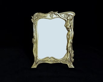 Brass Art Nouveau Photo Frame with Maiden and Flowing Floral Decor