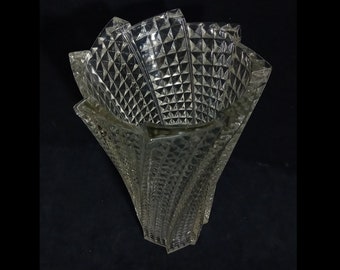 Extra Large Asymmetrical Glass Vase with Squares in Relief