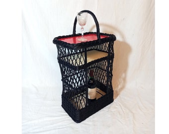 Black Wicker Portable Mini Bar or Bottle Holder