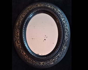 Small Oval Napoleon III Period Mirror in Black & Gold