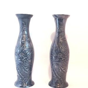 Pair of Small Art Nouveau Pewter Vases or Candleholders image 3