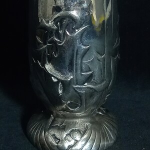 Small Silver-plate Art Nouveau Vase with Holly Décor by Orfèvrerie Gallia Christofle image 3