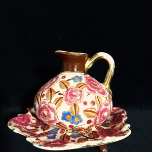 Boch Art Deco Ceramic Jug on Plate with Floral Motifs by R. Chevalier image 2
