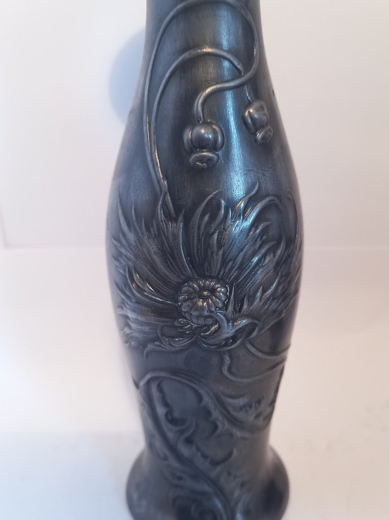 Pair of Small Art Nouveau Pewter Vases or Candleholders image 6