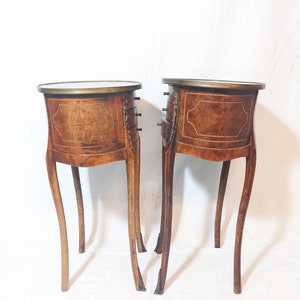 Antique Side Tables / Nightstands with Marquetry in the Louis XV-XVI Transition Style image 3