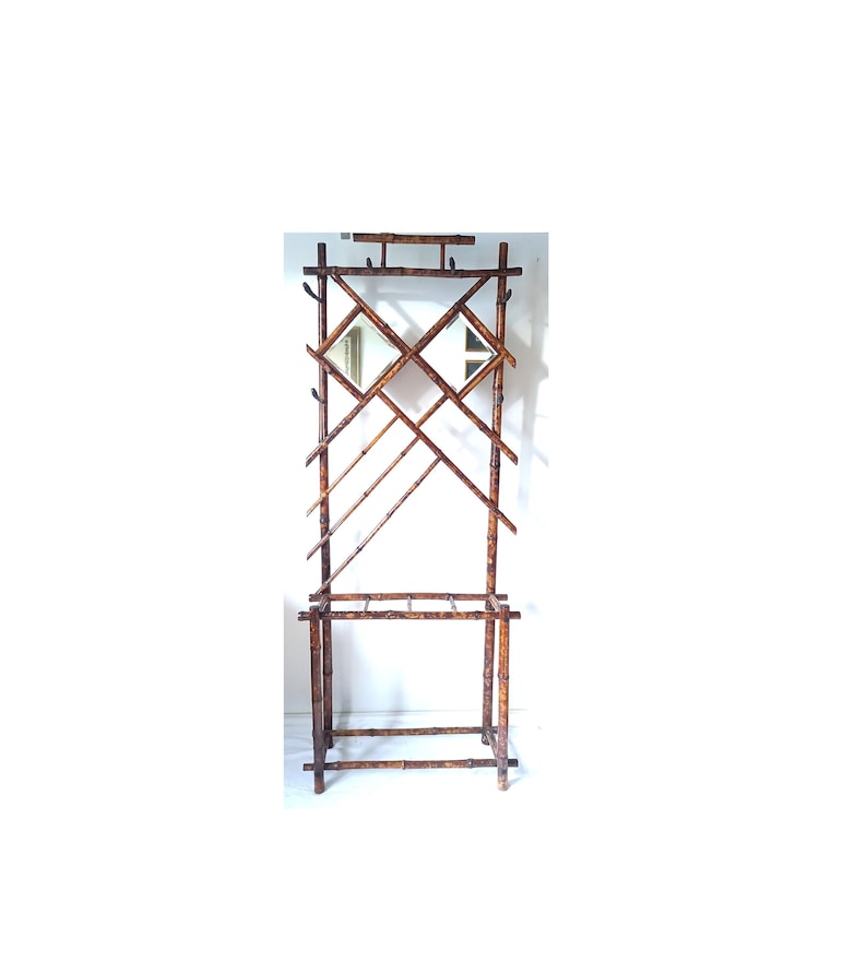 Antique Hallway Coat Stand in Tortoise Shell Bamboo with Mirrors PICK-UP ONLY image 1