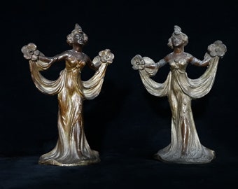 Pair of Art Nouveau Flower Maiden Statuettes