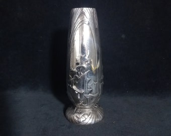 Small Silver-plate Art Nouveau Vase with Holly Décor by Orfèvrerie Gallia (Christofle)