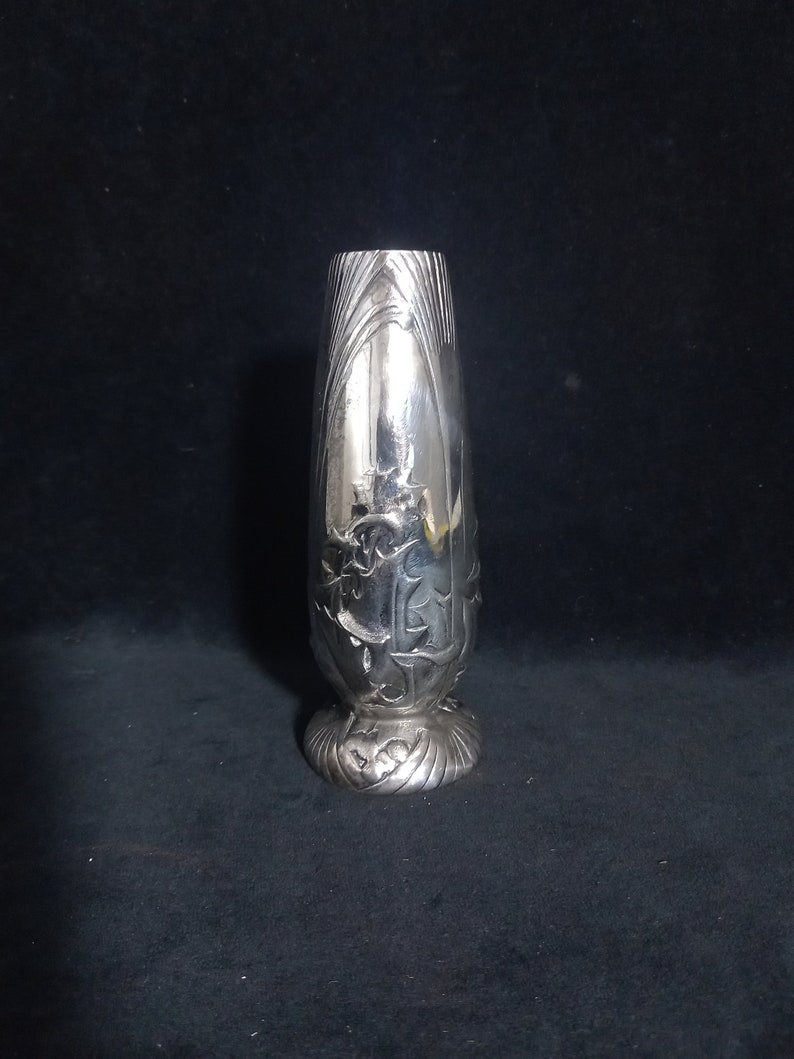 Small Silver-plate Art Nouveau Vase with Holly Décor by Orfèvrerie Gallia Christofle image 1