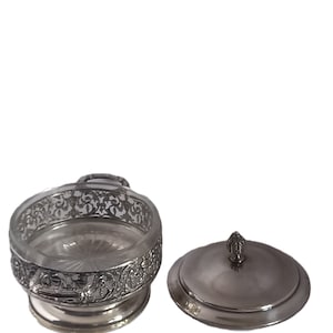 Silverplate Neoclassical Style Bonbonnière / Bonbon Dish with Crystal Liner image 5