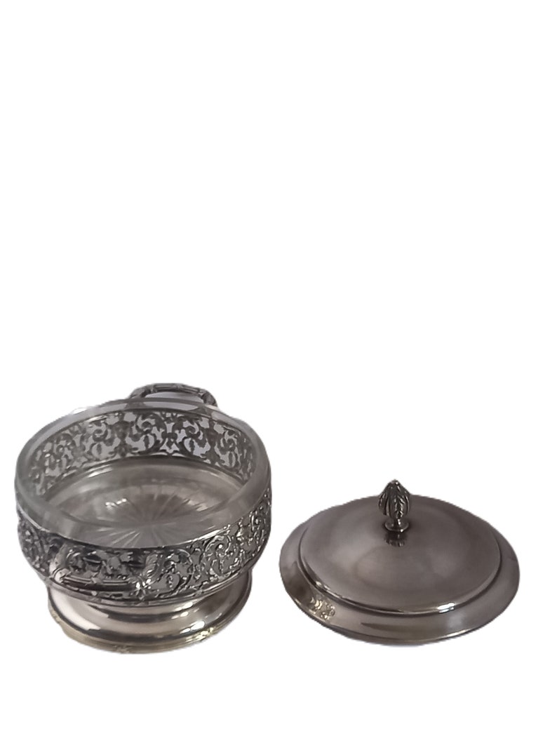 Silverplate Neoclassical Style Bonbonnière / Bonbon Dish with Crystal Liner image 5