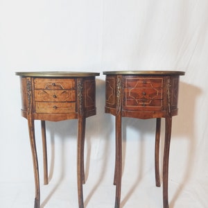 Antique Side Tables / Nightstands with Marquetry in the Louis XV-XVI Transition Style image 2