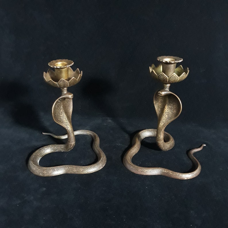 Superior Quality Vintage Cobra Candlesticks with Detailed Engraving
