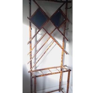 Antique Hallway Coat Stand in Tortoise Shell Bamboo with Mirrors PICK-UP ONLY image 2